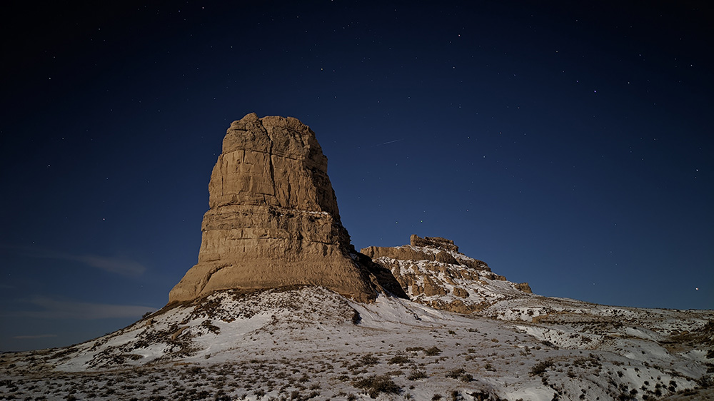 Night photography of Courthouse and Jail Rocks shot in landscape